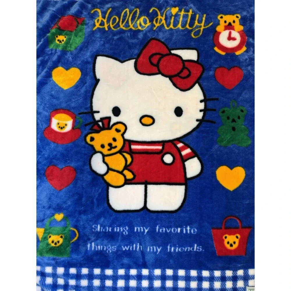 Vintage 90s Sanrio Hello Kitty Throw Plush‎ Blanket Tapestry Wall Hanging Japan